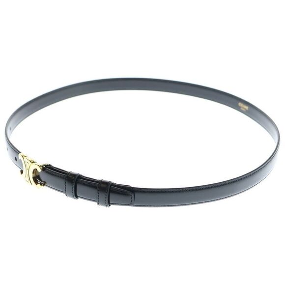 Celine Accessories - Celine Triomphe Belt Black Leather Gold Hardware